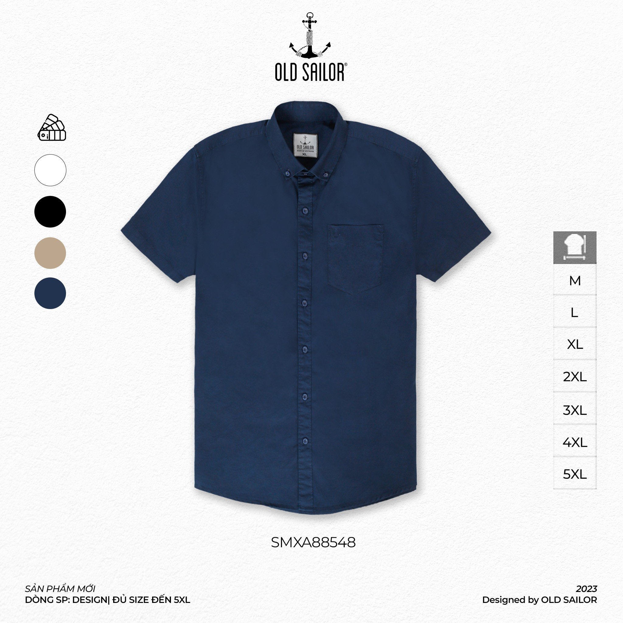 Áo sơ mi nam tay ngắn OldSailor - O.S.L KAKI SHIRT - NAVY - SMXA88548 - xanh đen - Big size upto 5XL