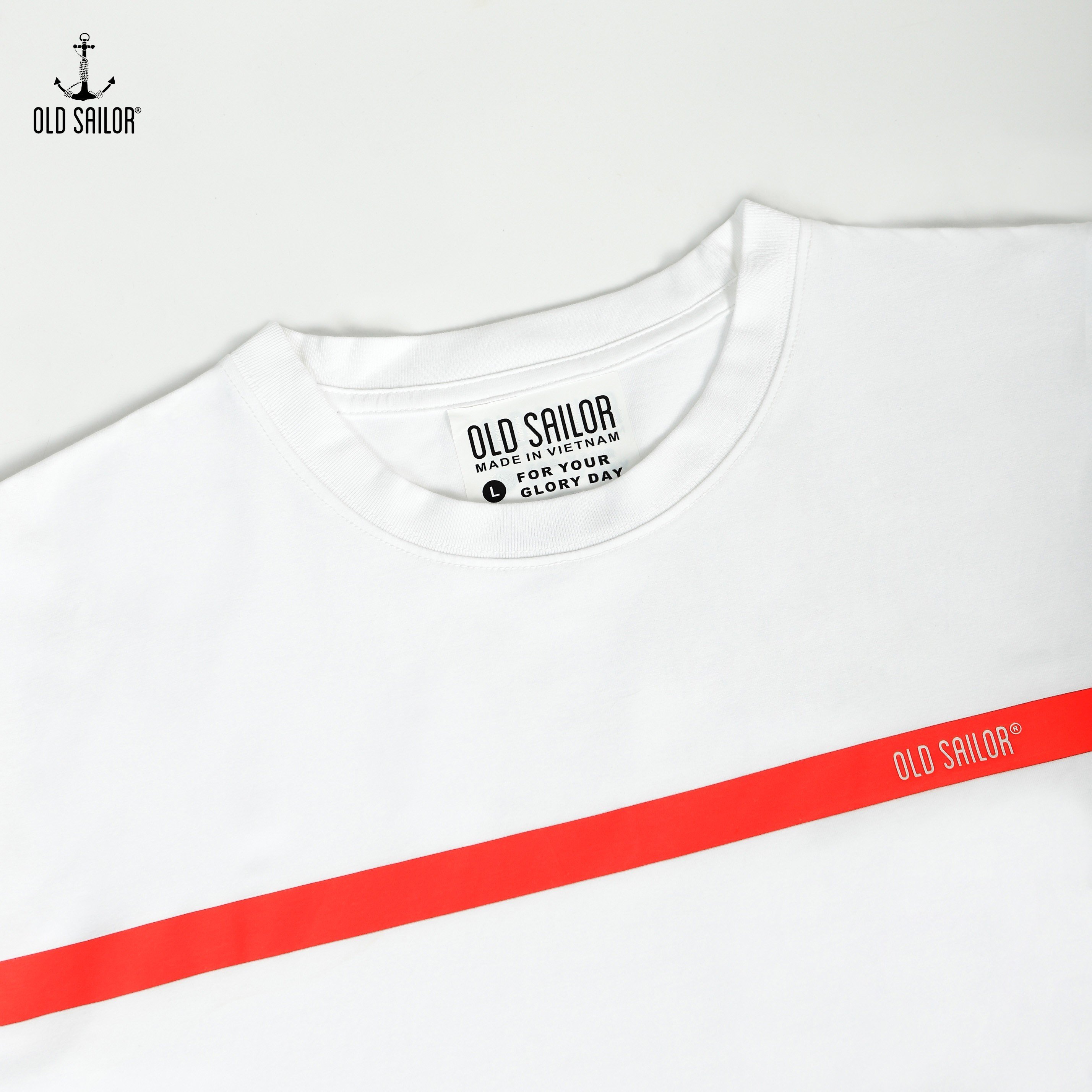 Áo thun nam họa tiết Old Sailor - O.S.L RED LINE TEE - WHITE - ATGA31004 - Big size upto 5XL
