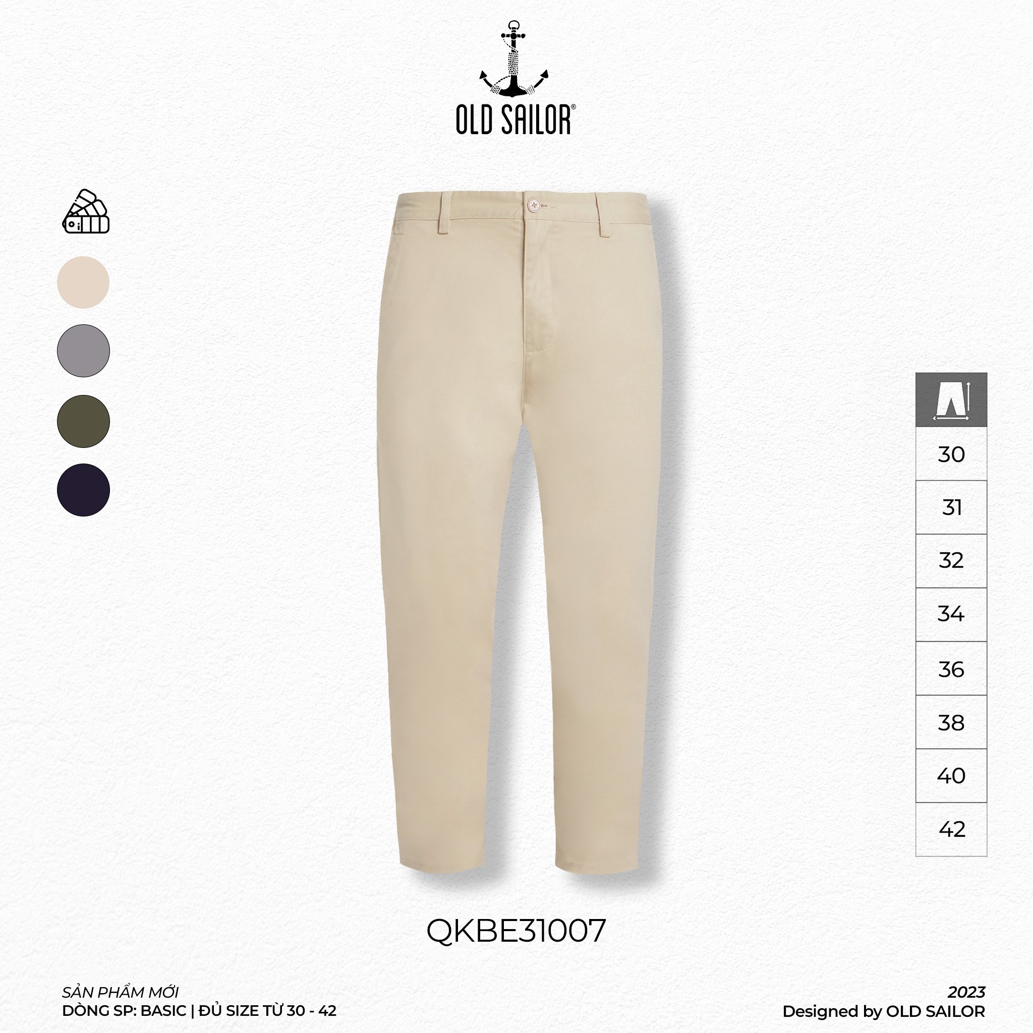 Quần kaki basic nam form slim-fit Old Sailor - QKBE31007 - Big size upto 42