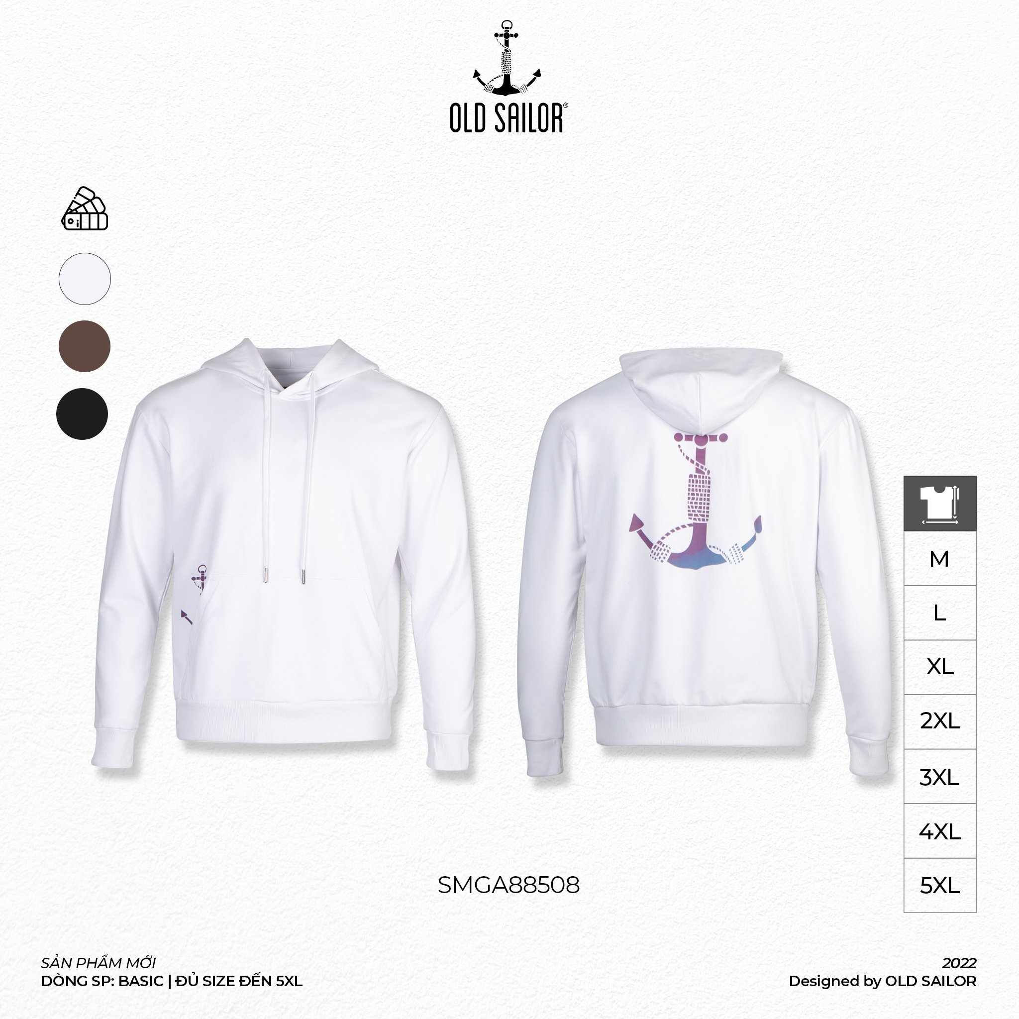 Áo hoodie nam in họa tiết mỏ neo Old Sailor - O.S.L HOLOGRAM LOGO HOODIE - WHITE - SMGA88508 - trắng - Big size upto 5XL
