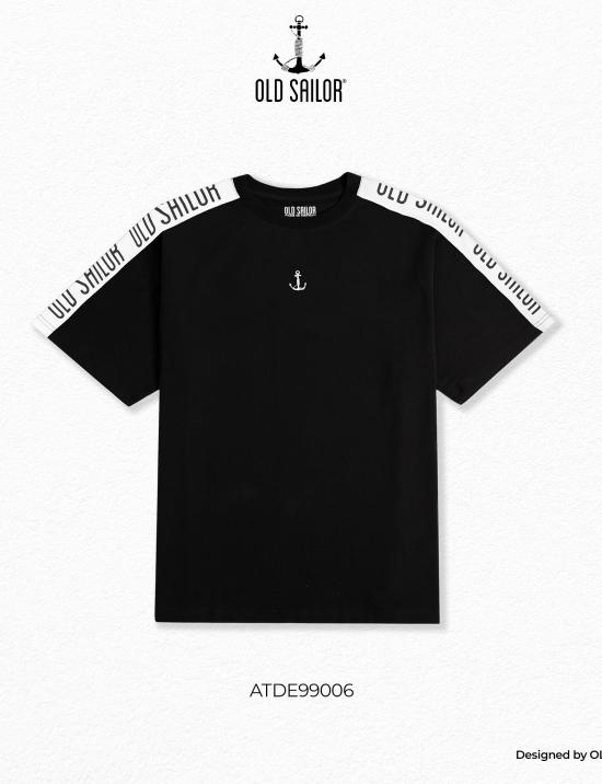 Áo thun phối viền nam Old Sailor - O.S.L TEXT LINE TEE - BLACK - ATDE99006 - đen - Big size upto 5XL