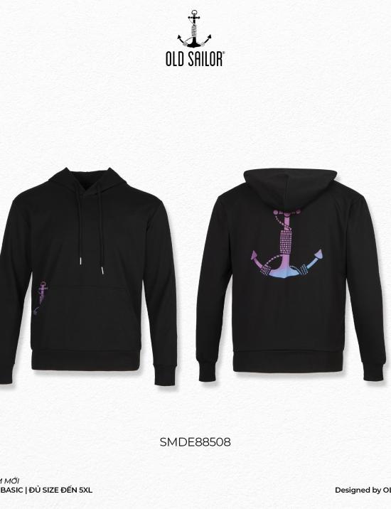 Áo hoodie nam in họa tiết mỏ neo Old Sailor - O.S.L HOLOGRAM LOGO HOODIE - BLACK - SMDE88508 - đen - Big size upto 5XL