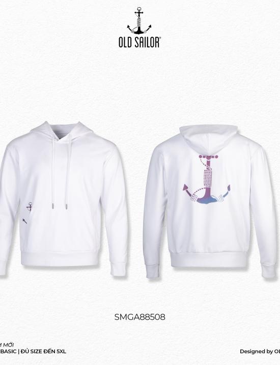 Áo hoodie nam in họa tiết mỏ neo Old Sailor - O.S.L HOLOGRAM LOGO HOODIE - WHITE - SMGA88508 - trắng - Big size upto 5XL