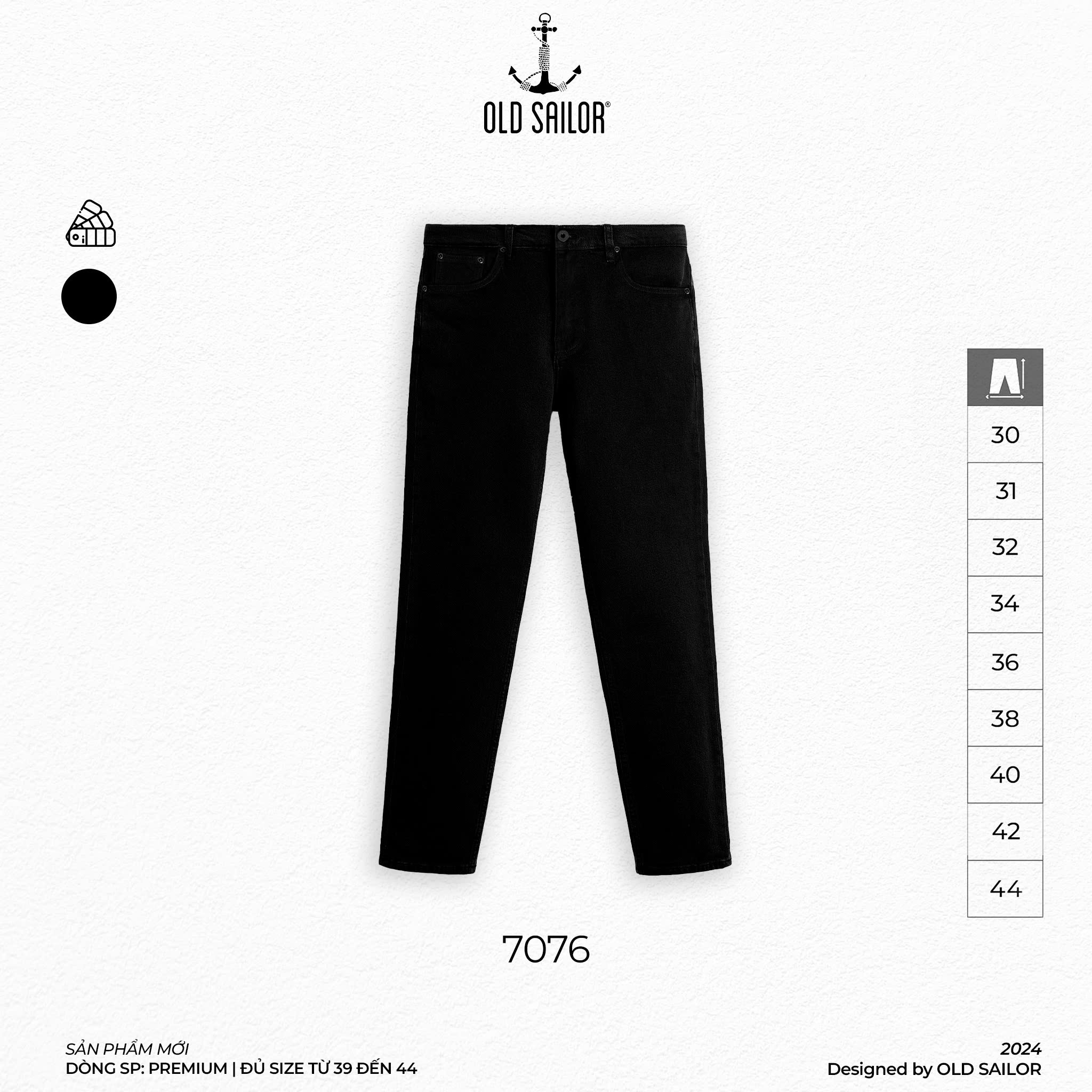 Quần Jeans Deep Black Form Slimfit Old Sailor - 7076 - Big size upto 44