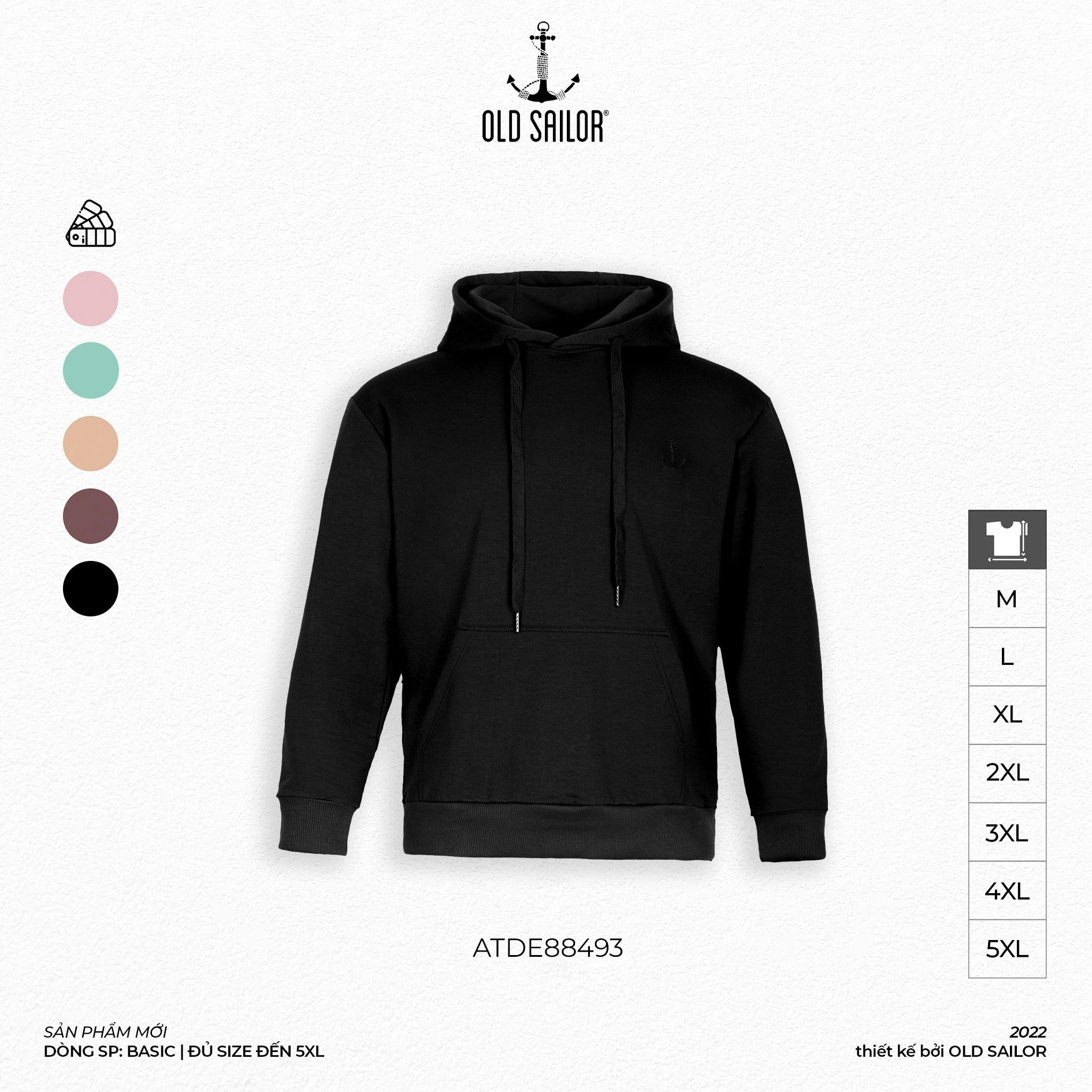 Áo hoodie nam basic Old Sailor - OSL BASIC HOODIE - BLACK - ATDE88493 - đen - Big size upto 5XL